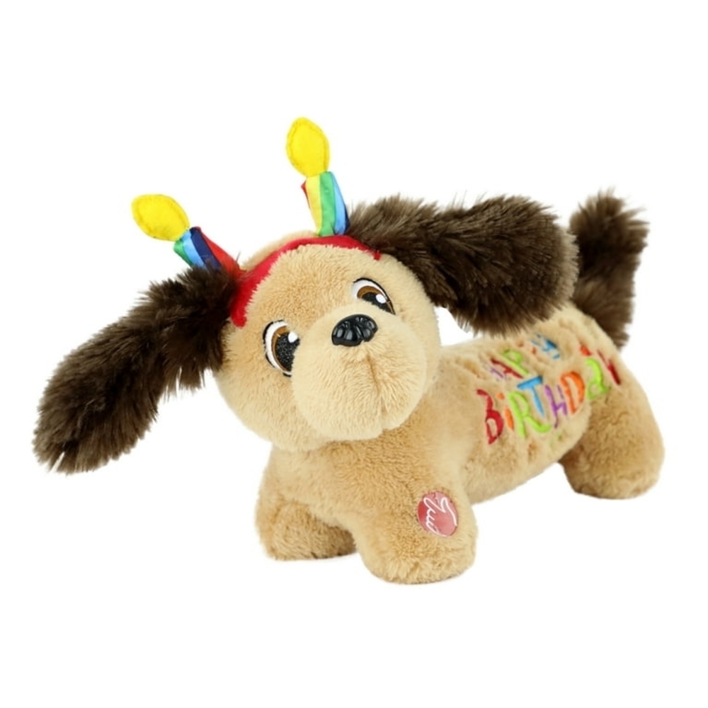 13.5 Inch Plush Animated Toy Puppy with Rainbow Candle Headband
